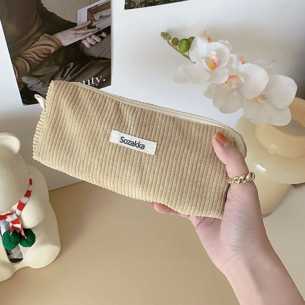 Trousse de Toilette Velours Côtelé – Grand Sac Cosmétique Voyage