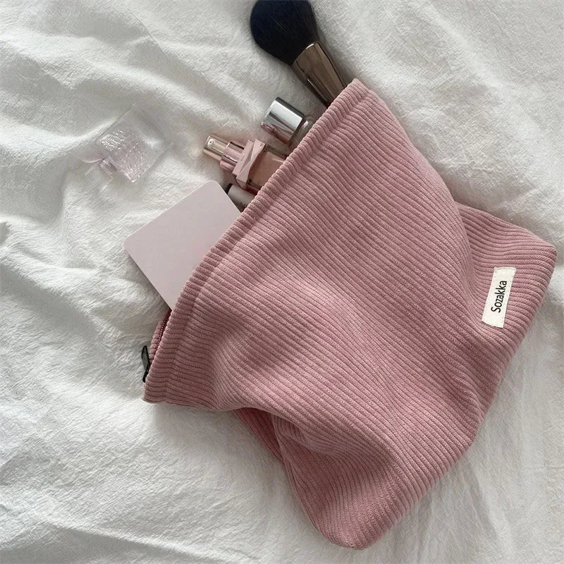Trousse de Toilette Velours Côtelé – Grand Sac Cosmétique Voyage