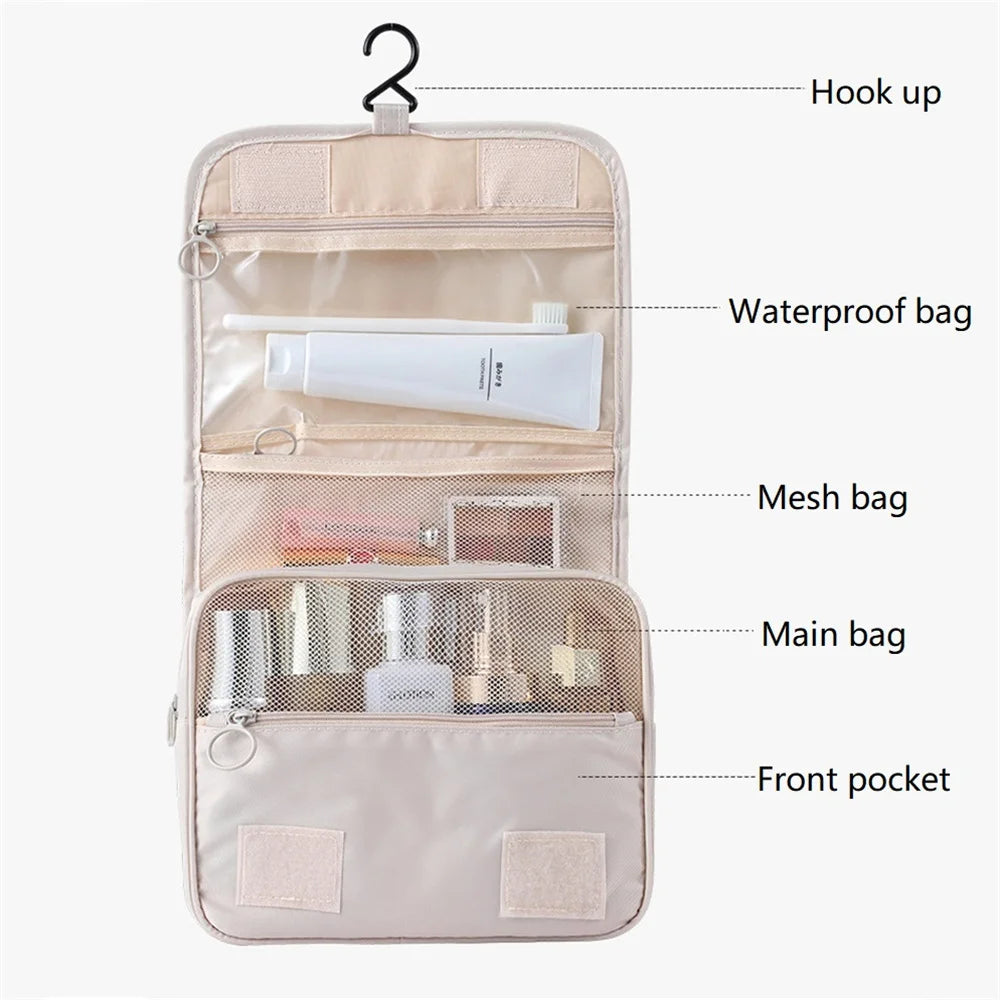 Trousse de toilette de voyage étanche avec crochet pour maquillage