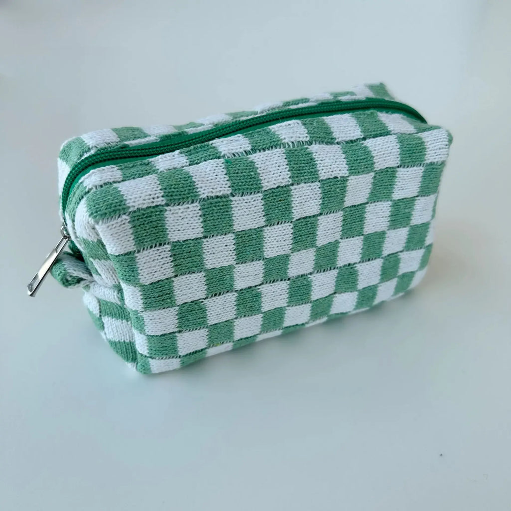 Trousse de Toilette Peluche à Carreaux Multicolores – Grande Capacité