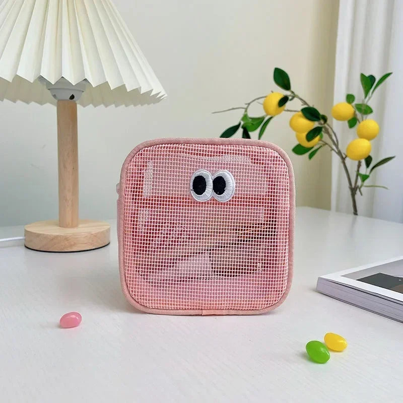Trousse de Toilette Transparente en Maille – Maquillage Kawaii Couleurs Bonbon