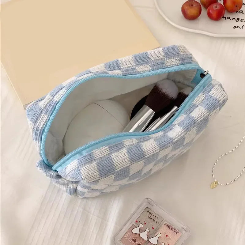 Trousse de toilette femme damier tricot - grande capacité