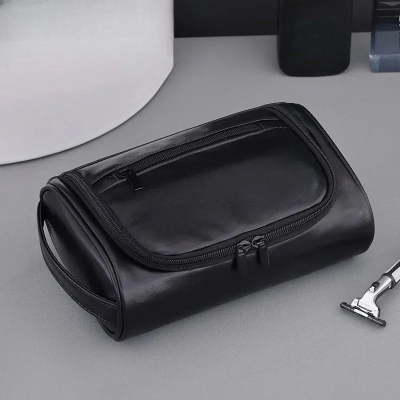 Trousse de Toilette PU Cuir Rétro Étanche – Voyage Unisexe