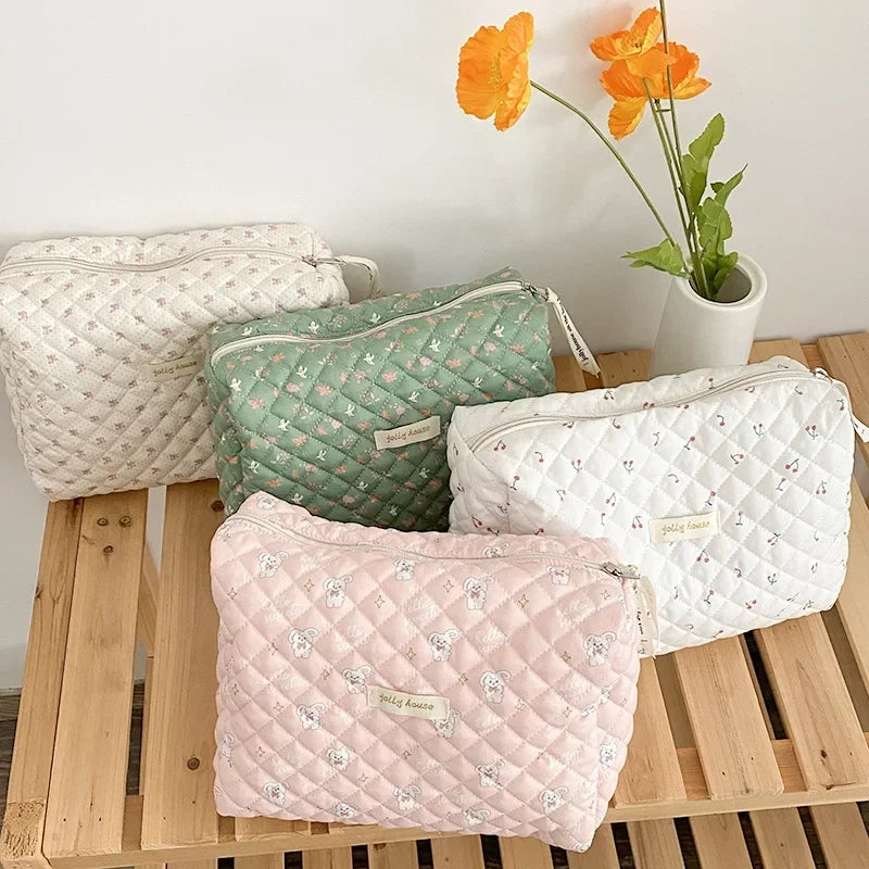 Trousse de Toilette Zippée en Coton – Grande Capacité