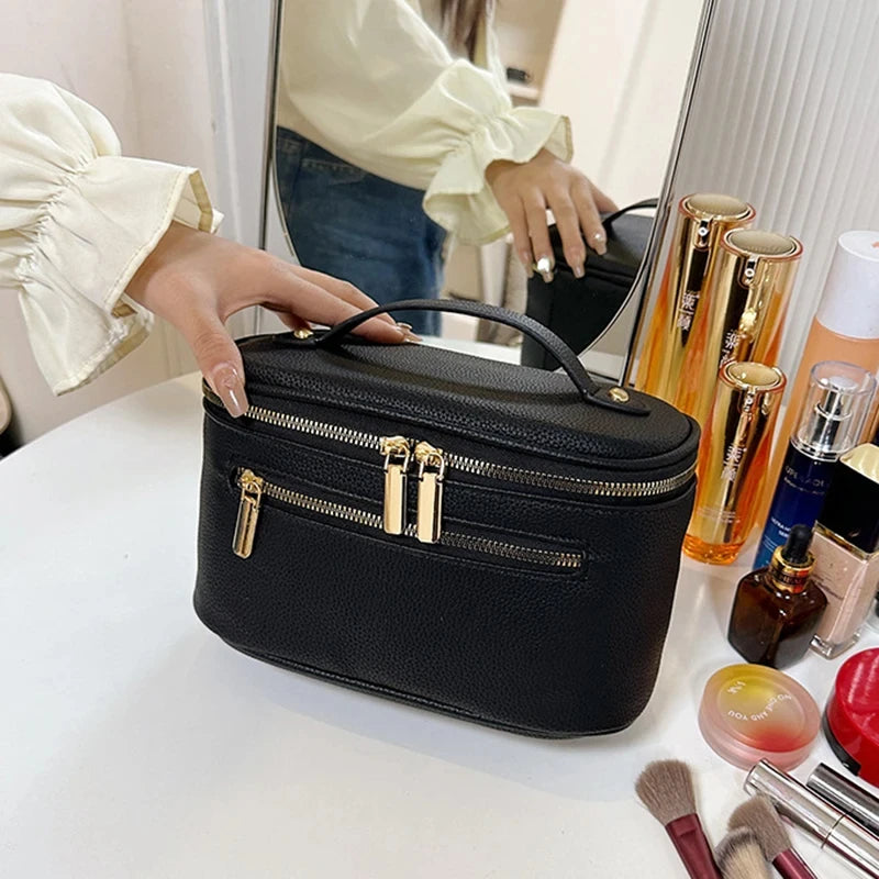 Trousse de toilette femme à double zip - Maquillage, cuir