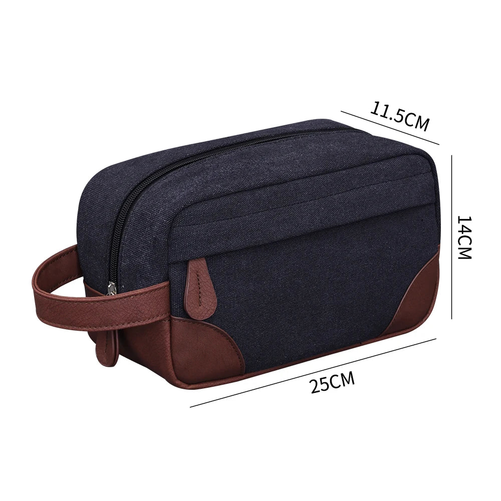 Trousse de toilette en cuir et toile – grande capacité, étanche