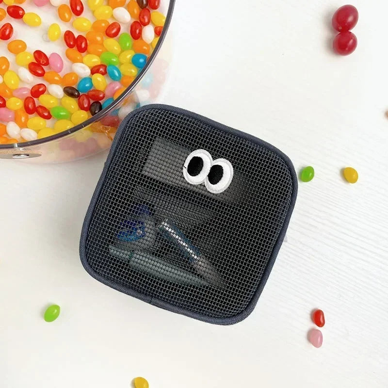 Trousse de Toilette Transparente en Maille – Maquillage Kawaii Couleurs Bonbon