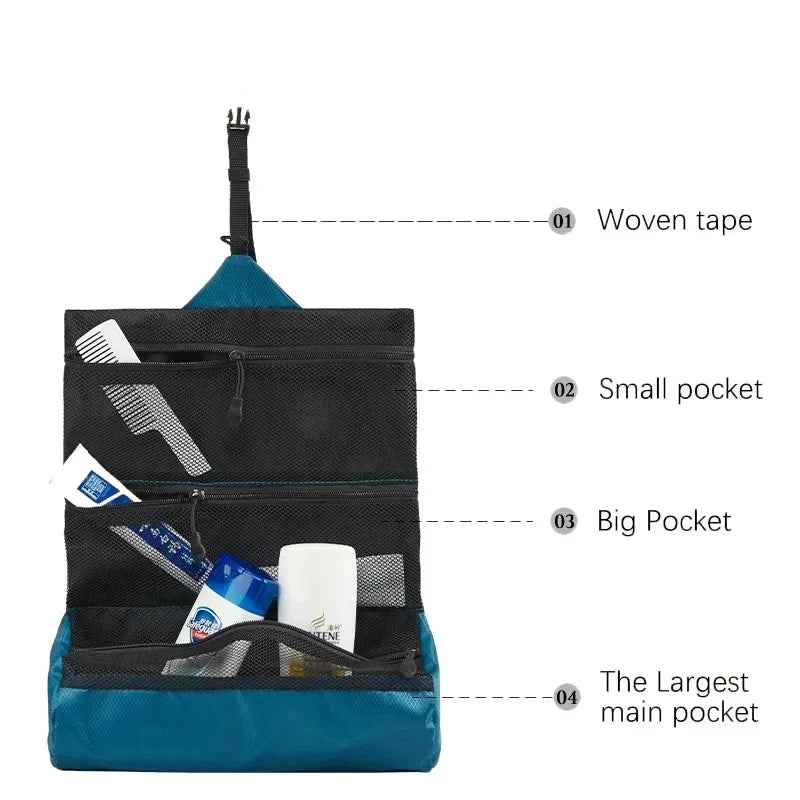 Trousse de toilette pliable étanche — Séparation humide/sèche, rangement maquillage