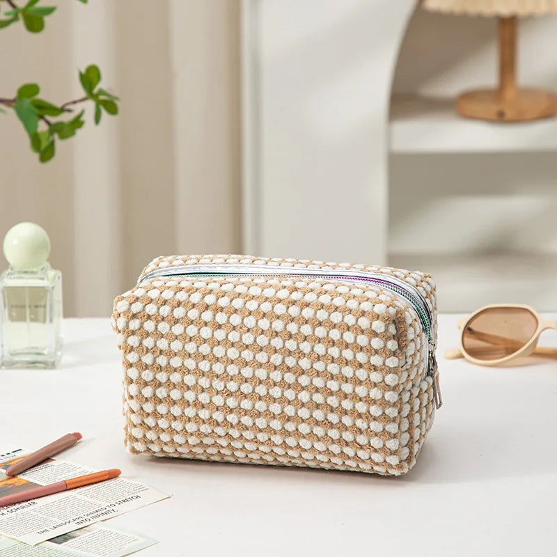 Trousse de toilette carrée en velours côtelé - Pochette zippée