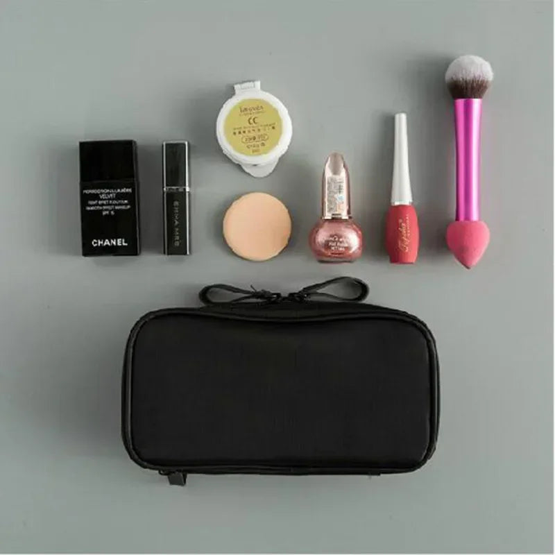 Trousse de Toilette Noire Mini – Sac Cosmétique de Voyage en Nylon à Double Zip