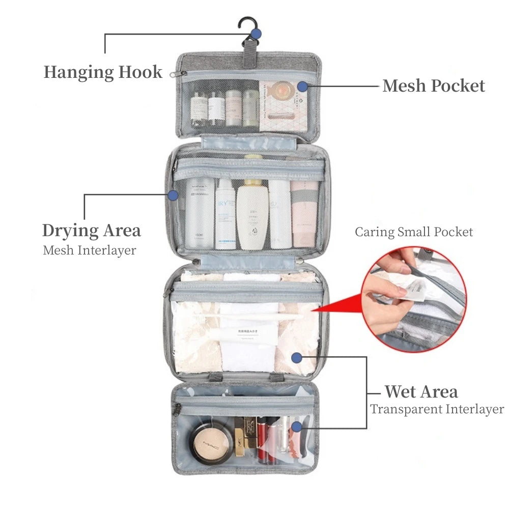 Trousse de Toilette Étanche - Grande Capacité avec Crochet – Voyage Maquillage