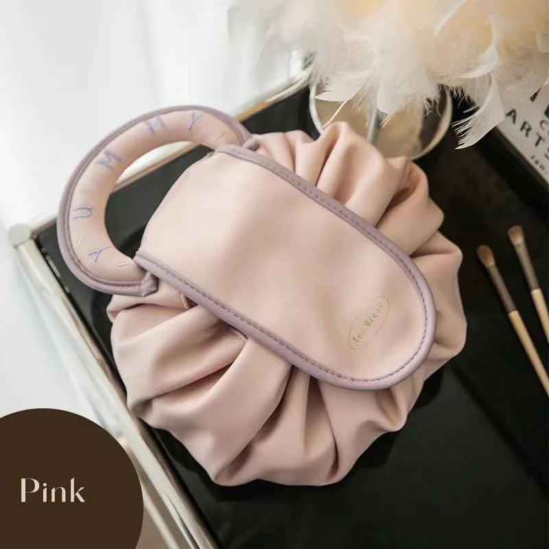 Trousse de Toilette PU Femme – Grande Capacité, Pochette à Cordon