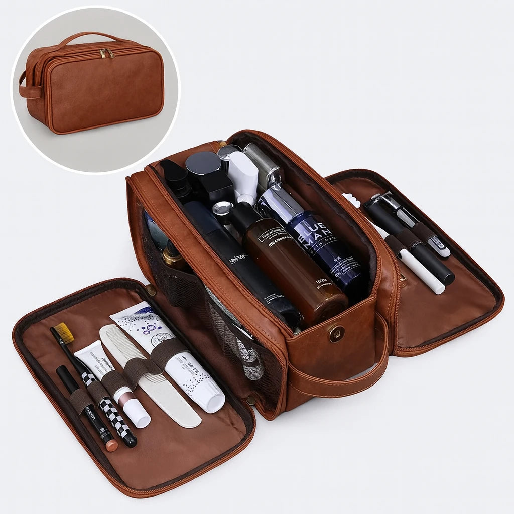 Trousse de Toilette PU à Poches Multiples – Étanche, Suspendable, Voyage & Maquillage