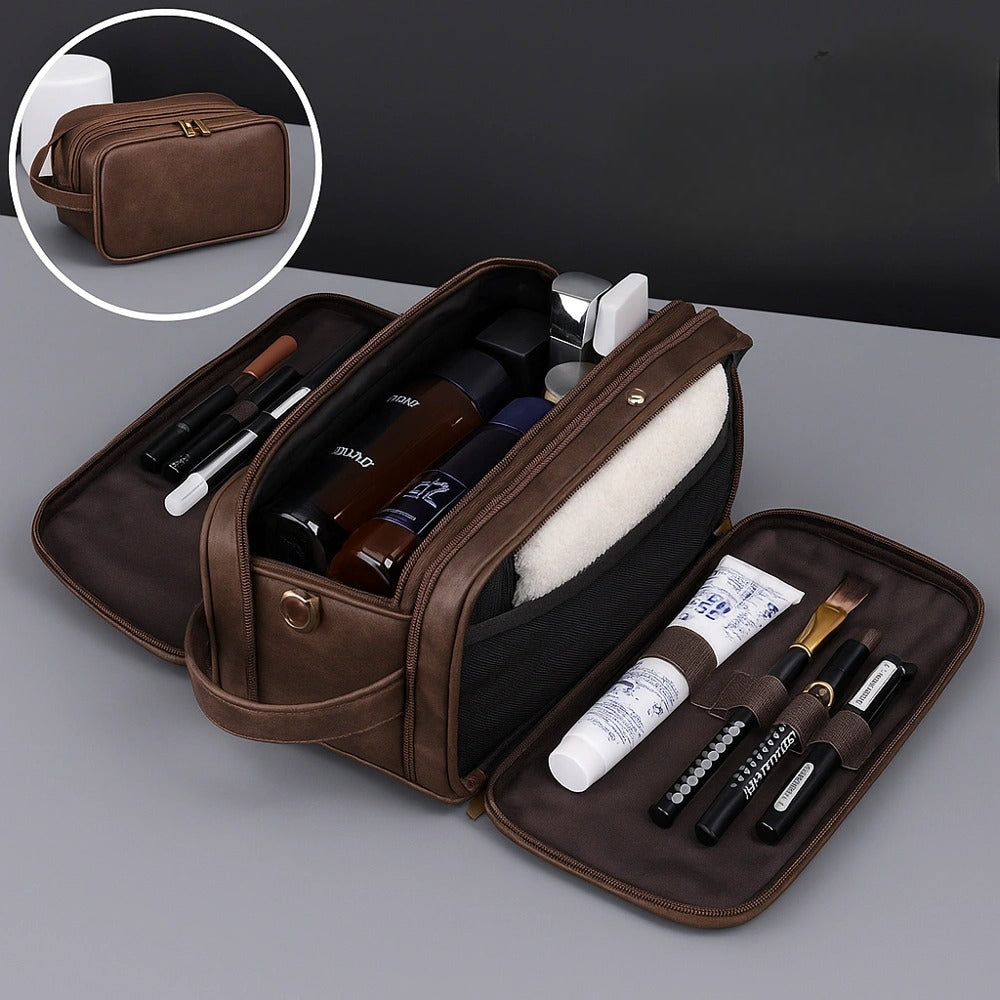 Trousse de Toilette PU à Poches Multiples – Étanche & Suspendable
