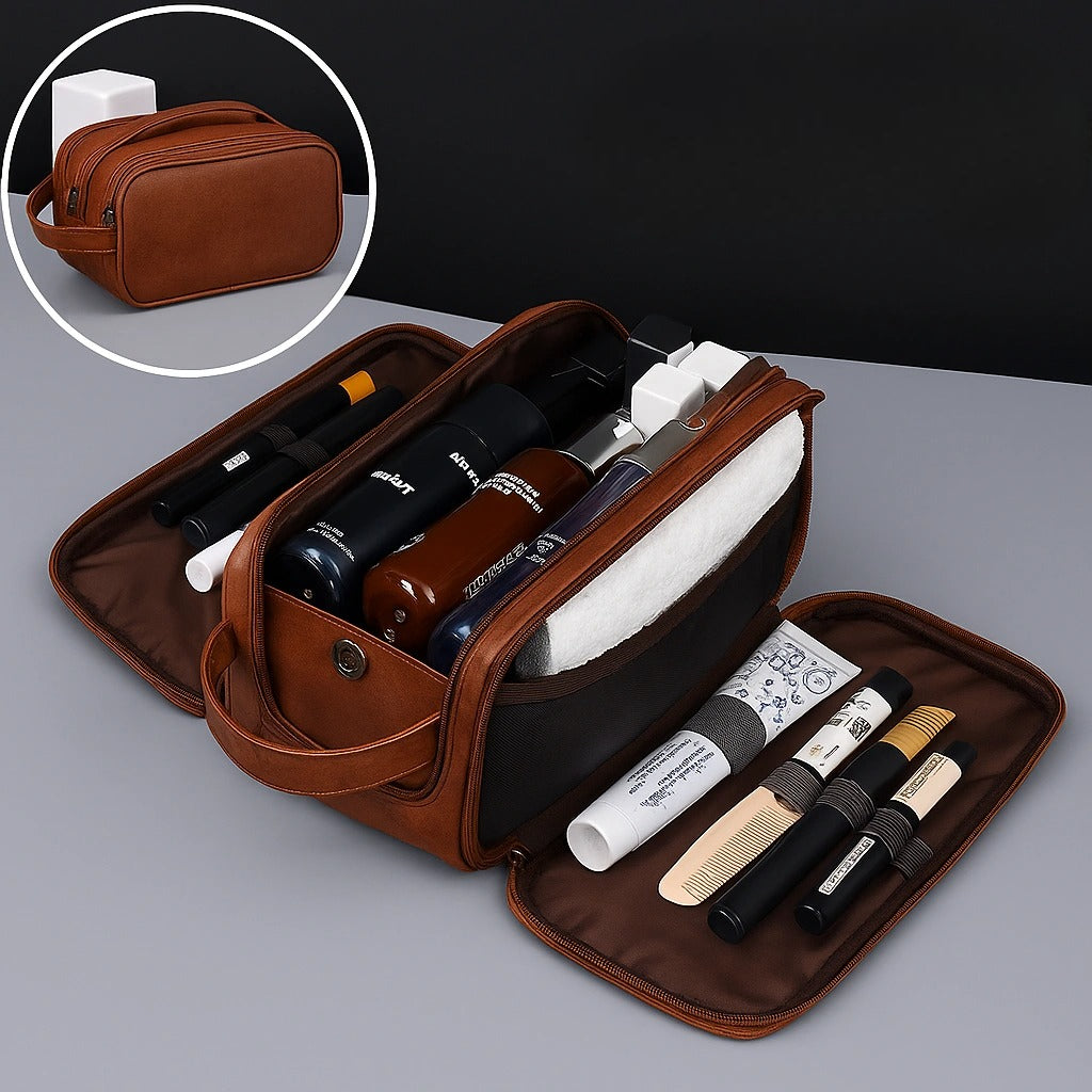 Trousse de Toilette PU à Poches Multiples – Étanche & Suspendable