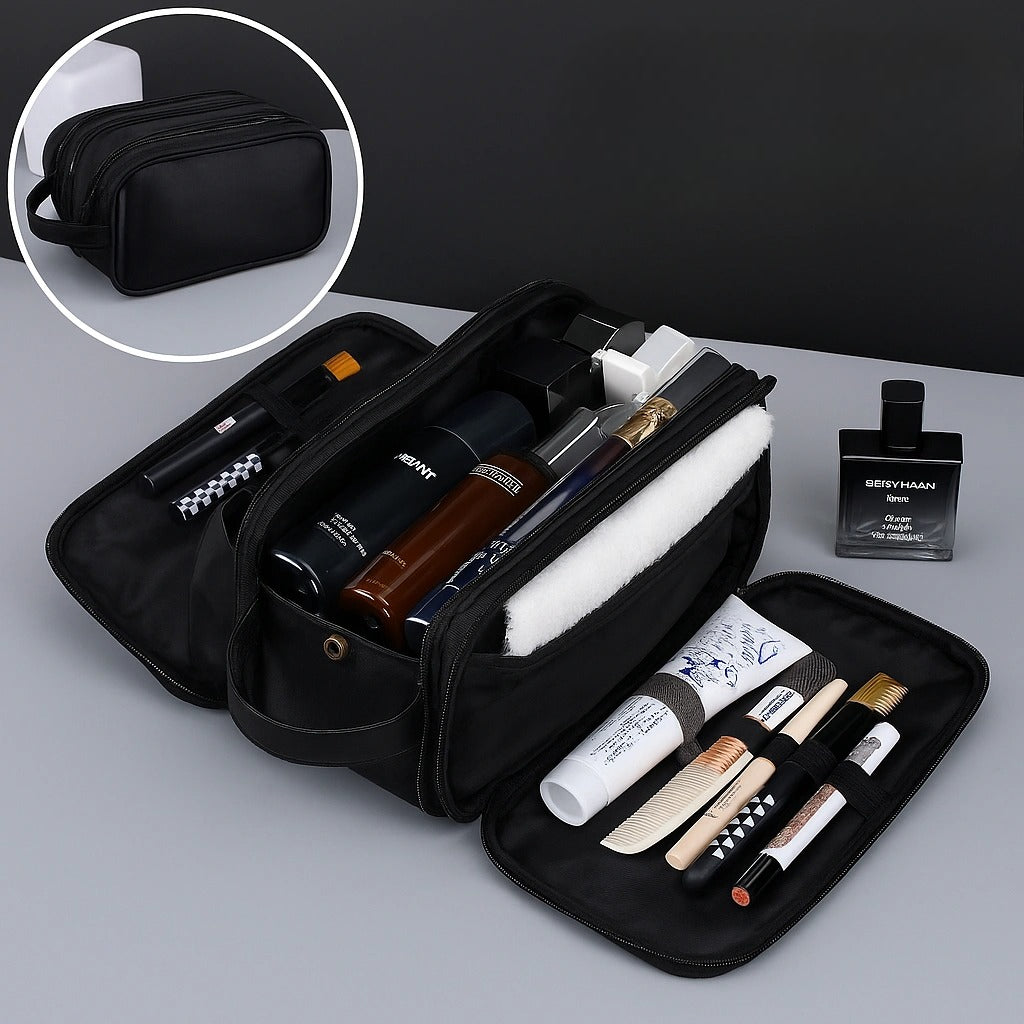 Trousse de Toilette PU à Poches Multiples – Étanche & Suspendable